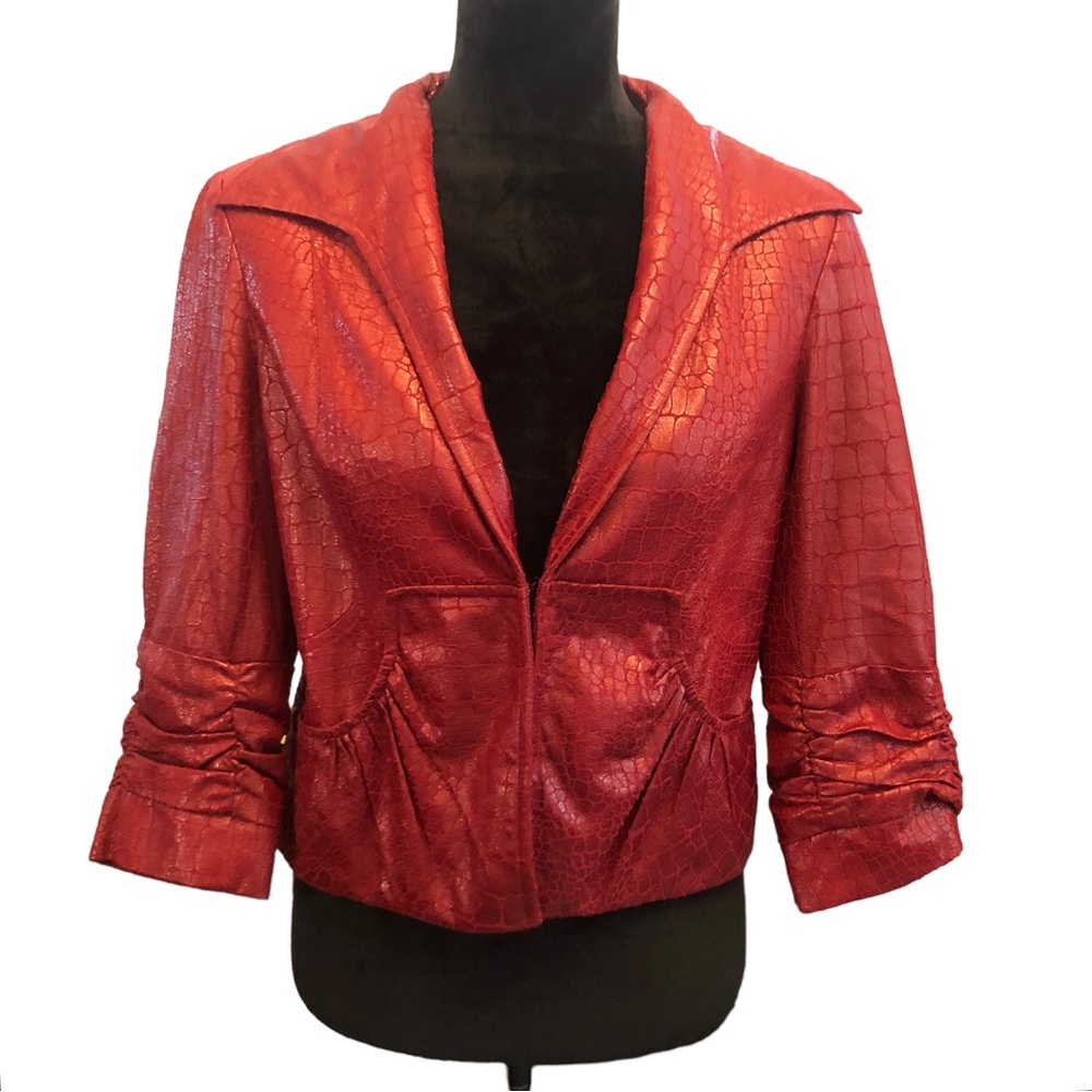 Anthracite Red Faux Crocodile Moto Jacket size 6 - Picture 11 of 11